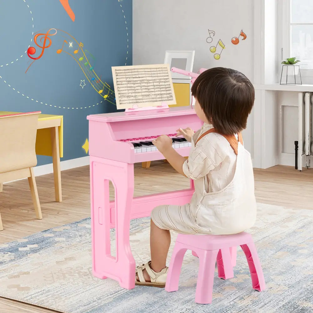 37 Keys Music Piano with Microphone Kids Piano Keyboard with Detachable Music Stand-Pink - Pink - Pianos & Keyboards