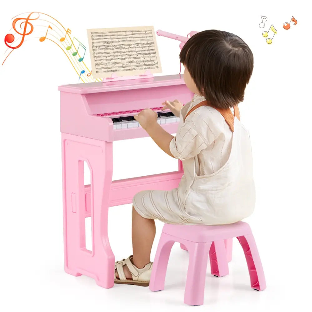 37 Keys Music Piano with Microphone Kids Piano Keyboard with Detachable Music Stand-Pink - Pink - Pianos & Keyboards