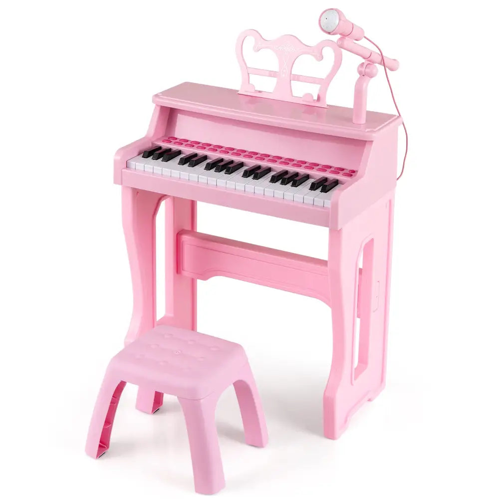 37 Keys Music Piano with Microphone Kids Piano Keyboard with Detachable Music Stand-Pink - Pink - Pianos & Keyboards