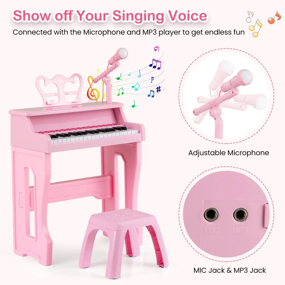 37 Keys Music Piano with Microphone Kids Piano Keyboard with Detachable Music Stand-Pink - Pink - Pianos & Keyboards