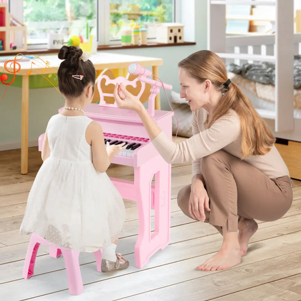 37 Keys Music Piano with Microphone Kids Piano Keyboard with Detachable Music Stand-Pink - Pink - Pianos & Keyboards