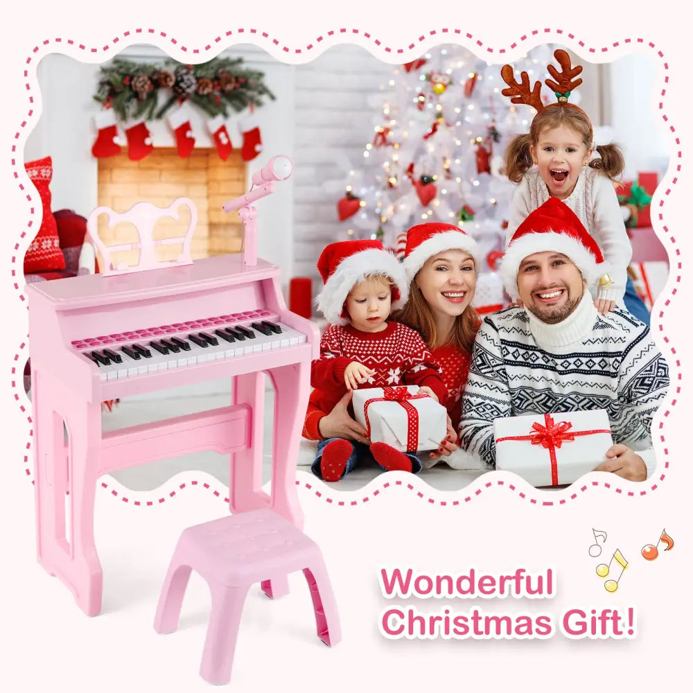 37 Keys Music Piano with Microphone Kids Piano Keyboard with Detachable Music Stand-Pink - Pink - Pianos & Keyboards