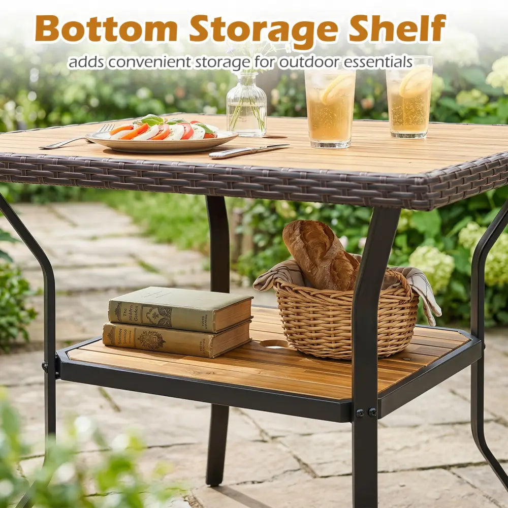 37’’ Square Outdoor Dining Table for 4 with Acacia Wood Tabletop and 2’’ Umbrella Hole-Brown - Brown - Dining Tables