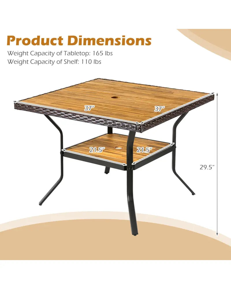 37’’ Square Outdoor Dining Table for 4 with Acacia Wood Tabletop and 2’’ Umbrella Hole-Brown - Brown - Dining Tables