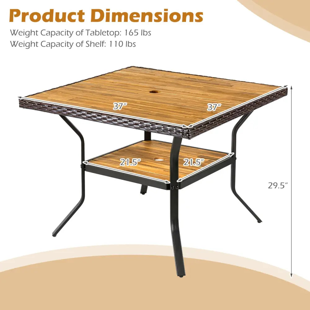 37’’ Square Outdoor Dining Table for 4 with Acacia Wood Tabletop and 2’’ Umbrella Hole-Brown - Brown - Dining Tables