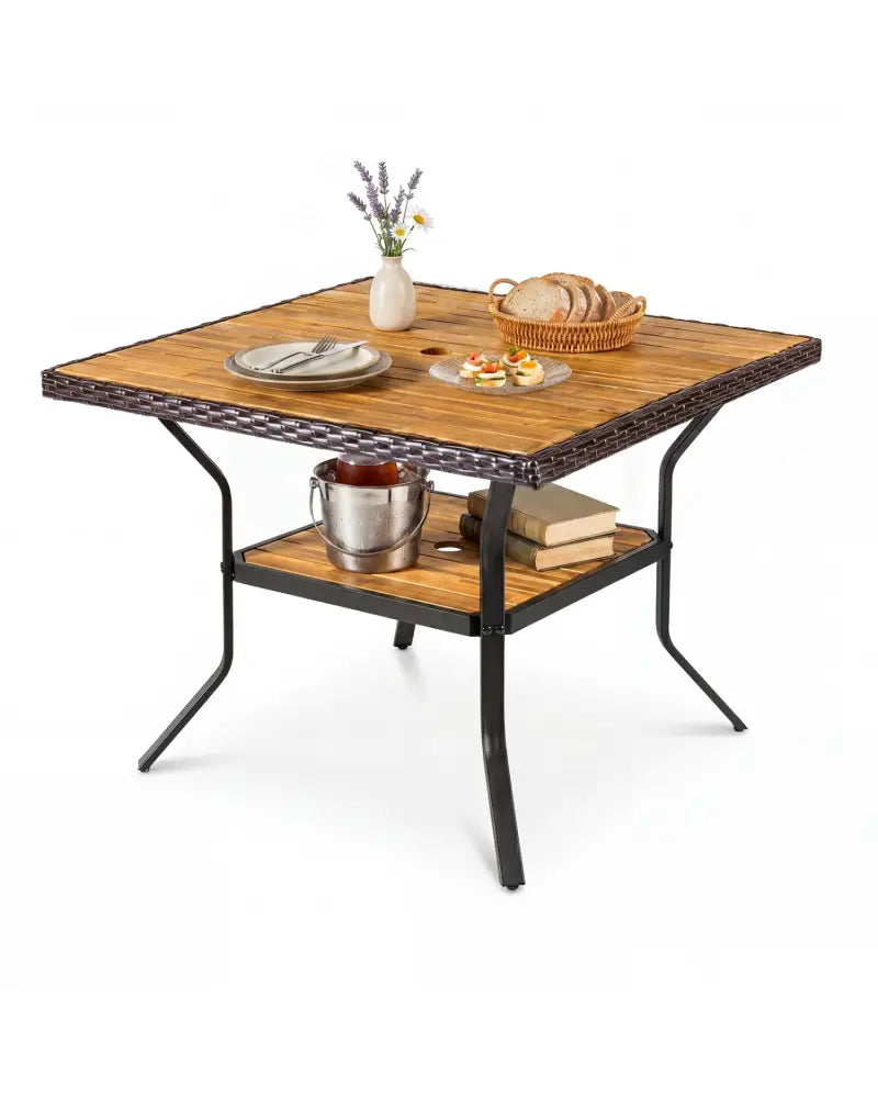 37’’ Square Outdoor Dining Table for 4 with Acacia Wood Tabletop and 2’’ Umbrella Hole-Brown - Brown - Dining Tables