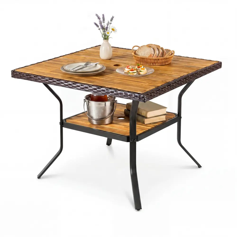 37’’ Square Outdoor Dining Table for 4 with Acacia Wood Tabletop and 2’’ Umbrella Hole-Brown - Brown - Dining Tables