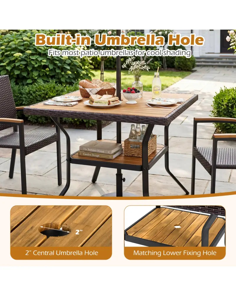 37’’ Square Outdoor Dining Table for 4 with Acacia Wood Tabletop and 2’’ Umbrella Hole-Brown - Brown - Dining Tables