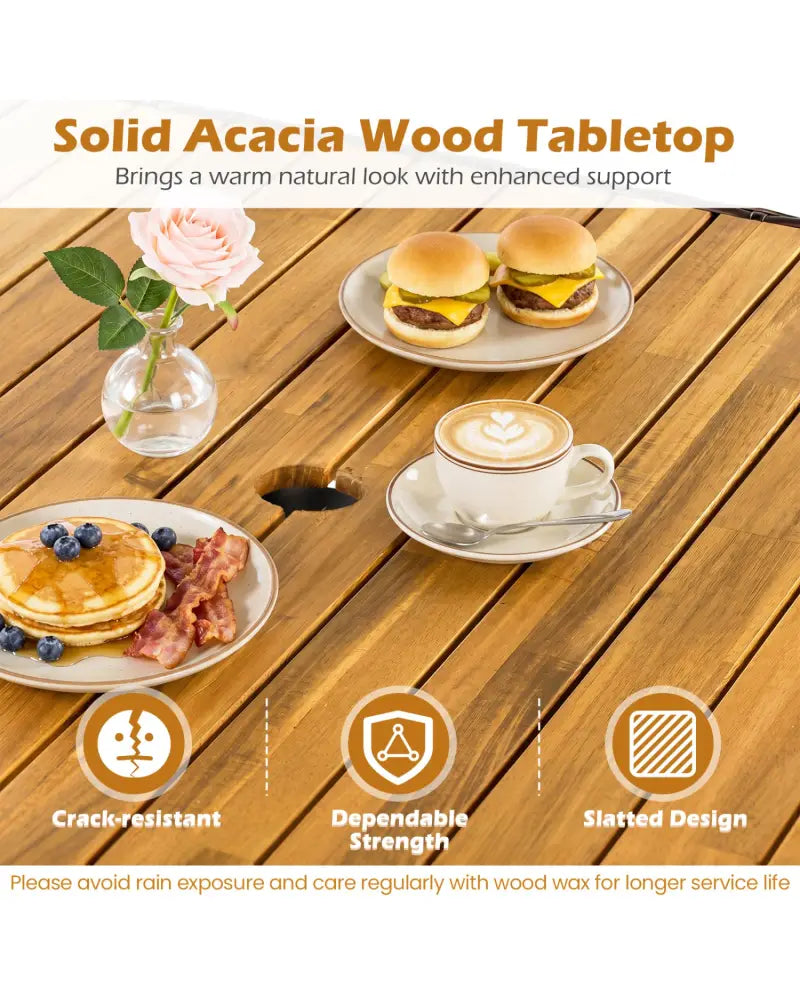 37’’ Square Outdoor Dining Table for 4 with Acacia Wood Tabletop and 2’’ Umbrella Hole-Brown - Brown - Dining Tables