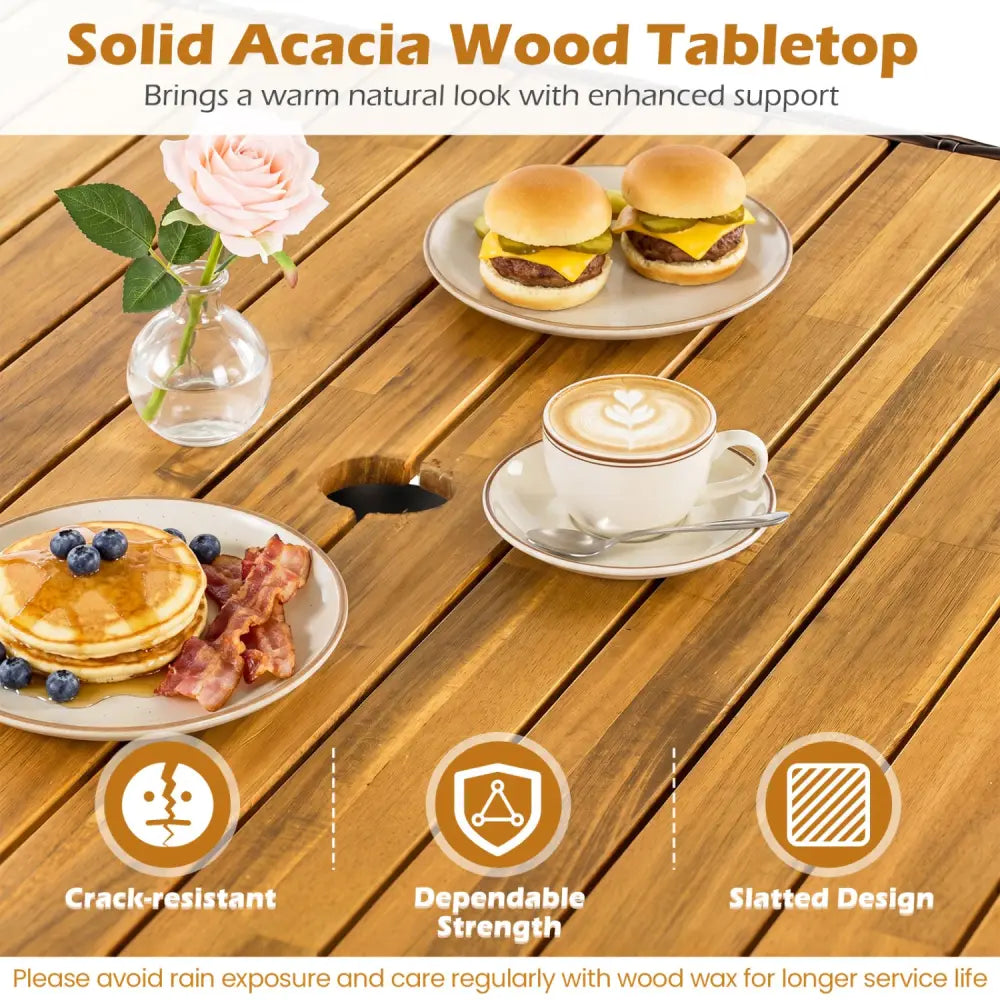37’’ Square Outdoor Dining Table for 4 with Acacia Wood Tabletop and 2’’ Umbrella Hole-Brown - Brown - Dining Tables