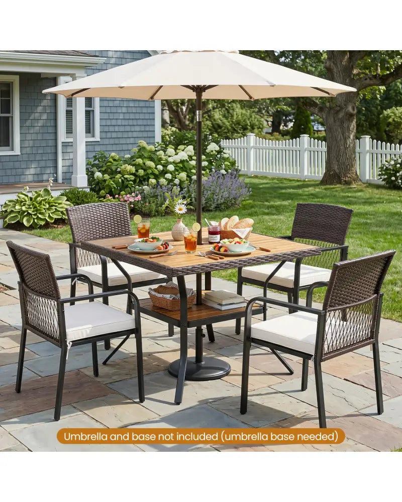 37’’ Square Outdoor Dining Table for 4 with Acacia Wood Tabletop and 2’’ Umbrella Hole-Brown - Brown - Dining Tables