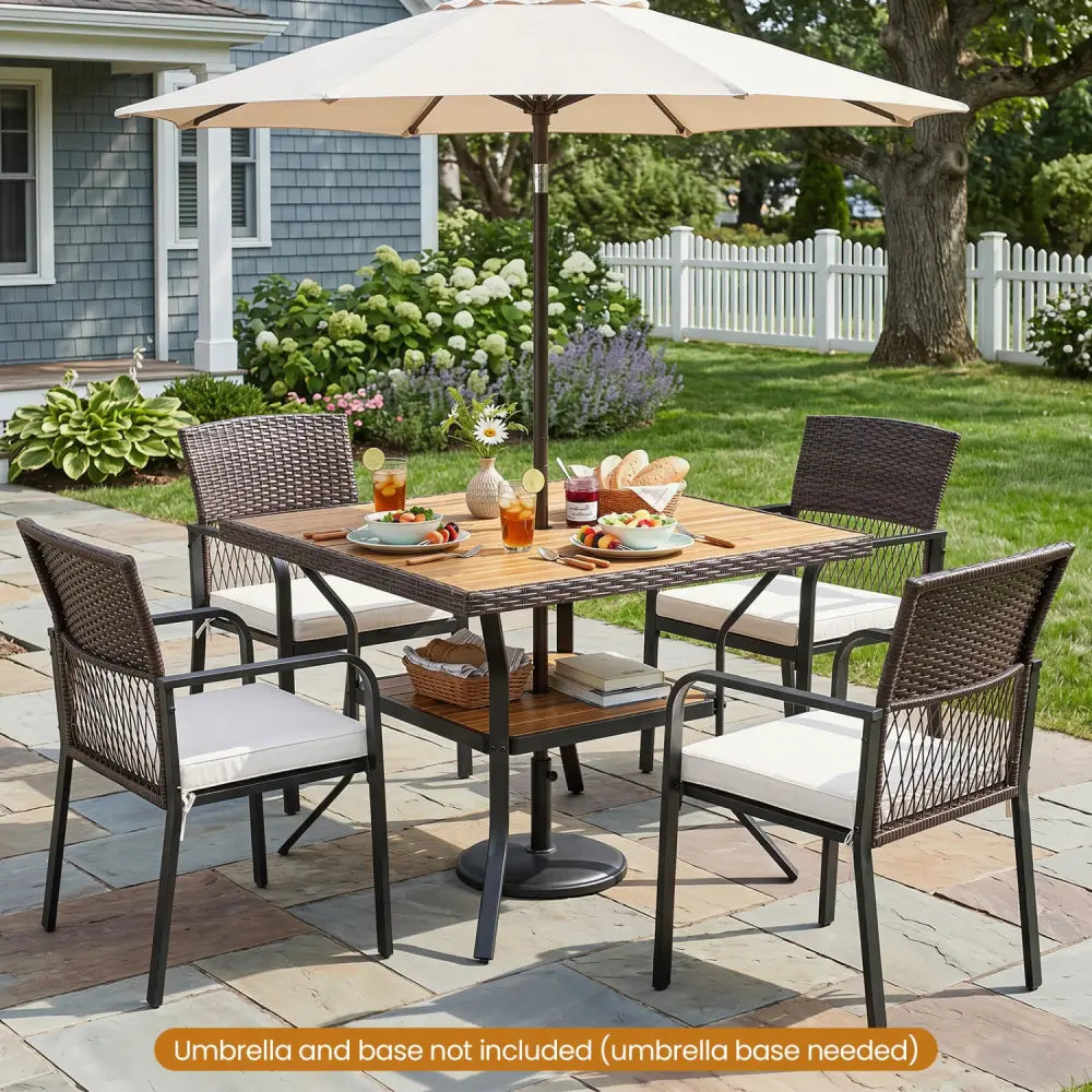 37’’ Square Outdoor Dining Table for 4 with Acacia Wood Tabletop and 2’’ Umbrella Hole-Brown - Brown - Dining Tables