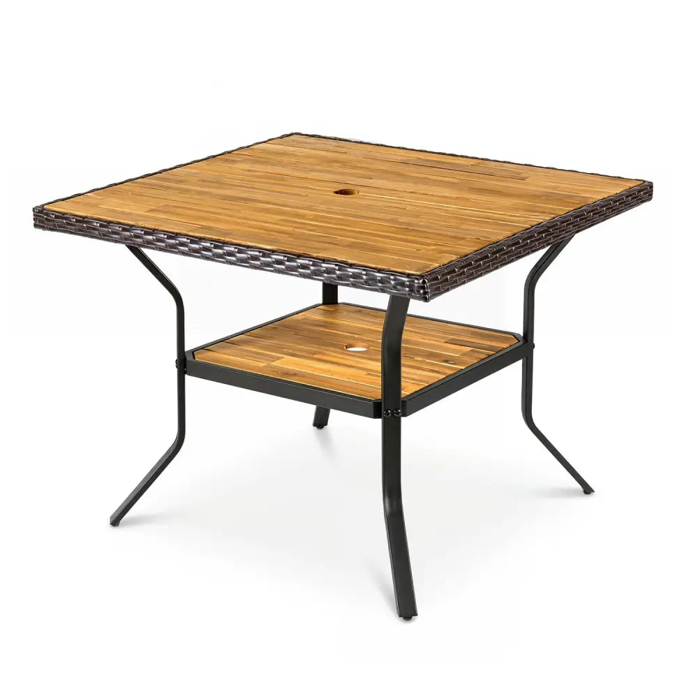 37’’ Square Outdoor Dining Table for 4 with Acacia Wood Tabletop and 2’’ Umbrella Hole-Brown - Brown - Dining Tables