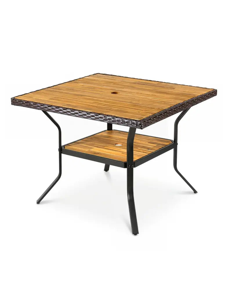 37’’ Square Outdoor Dining Table for 4 with Acacia Wood Tabletop and 2’’ Umbrella Hole-Brown - Brown - Dining Tables
