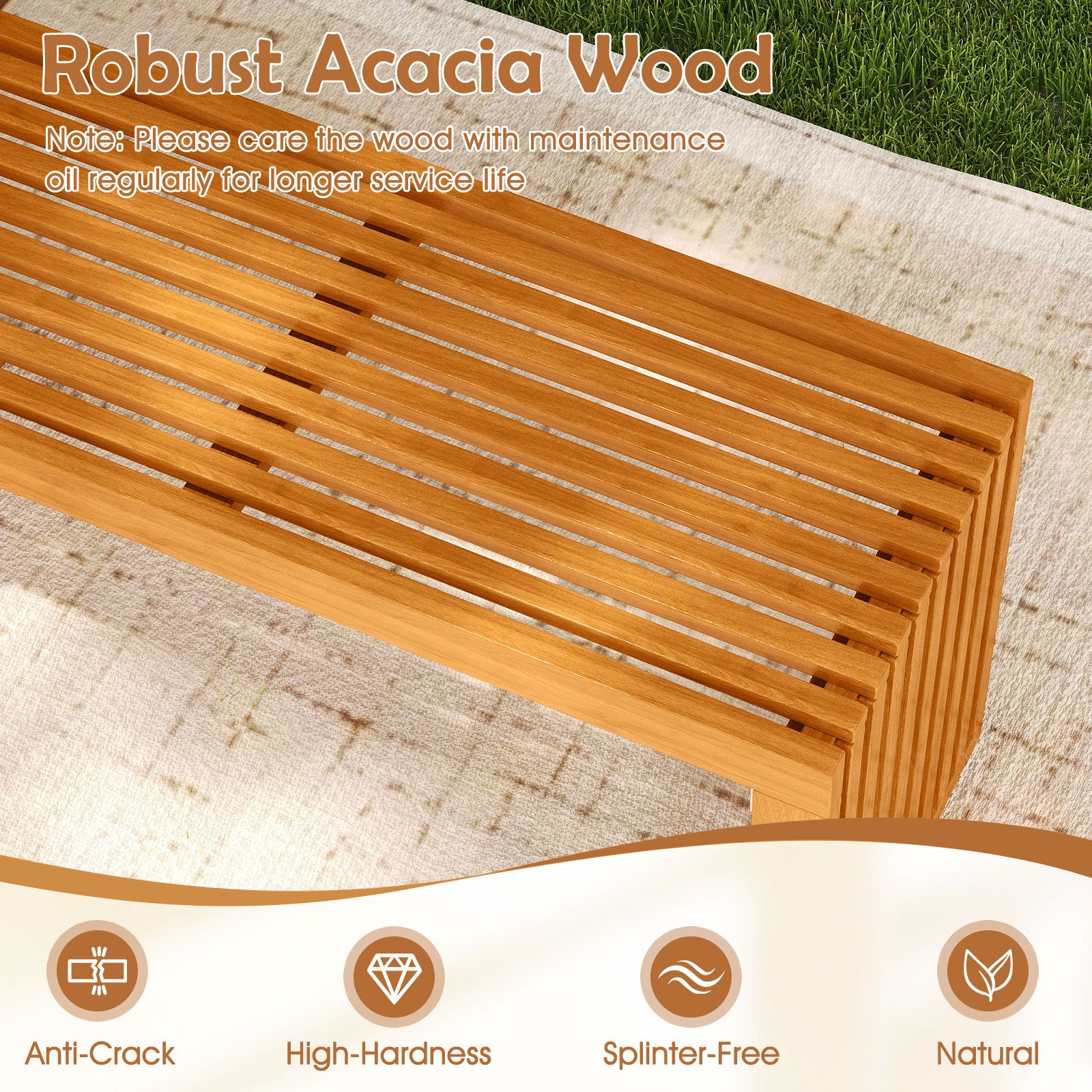 36 Inch Patio Bench All-Slat Acacia Wood Loveseat