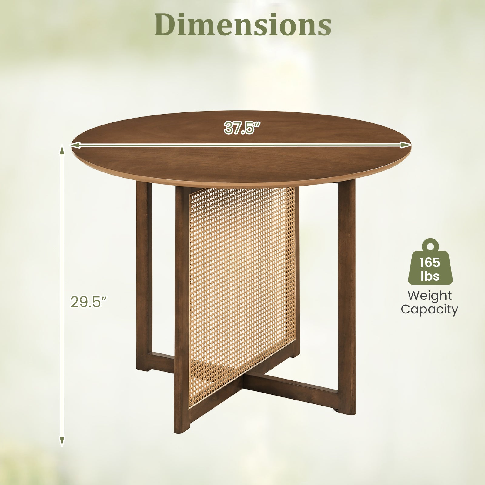 37.5 Inch Round Dining Table with Cross Pedestal Base-Walnut