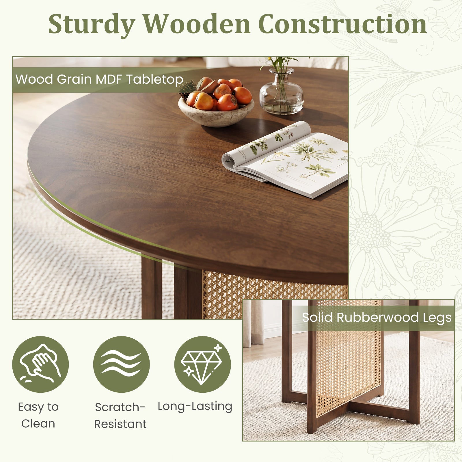 37.5 Inch Round Dining Table with Cross Pedestal Base-Walnut