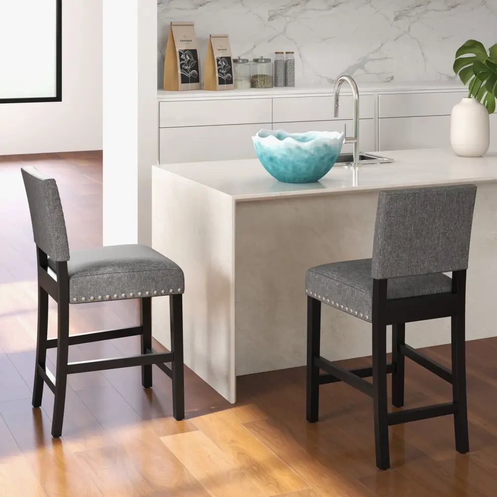 38.5/43.5 Inch Set of 2 Counter Height Chairs with Solid Rubber Wood Frame-S - Gray - Dining Chairs