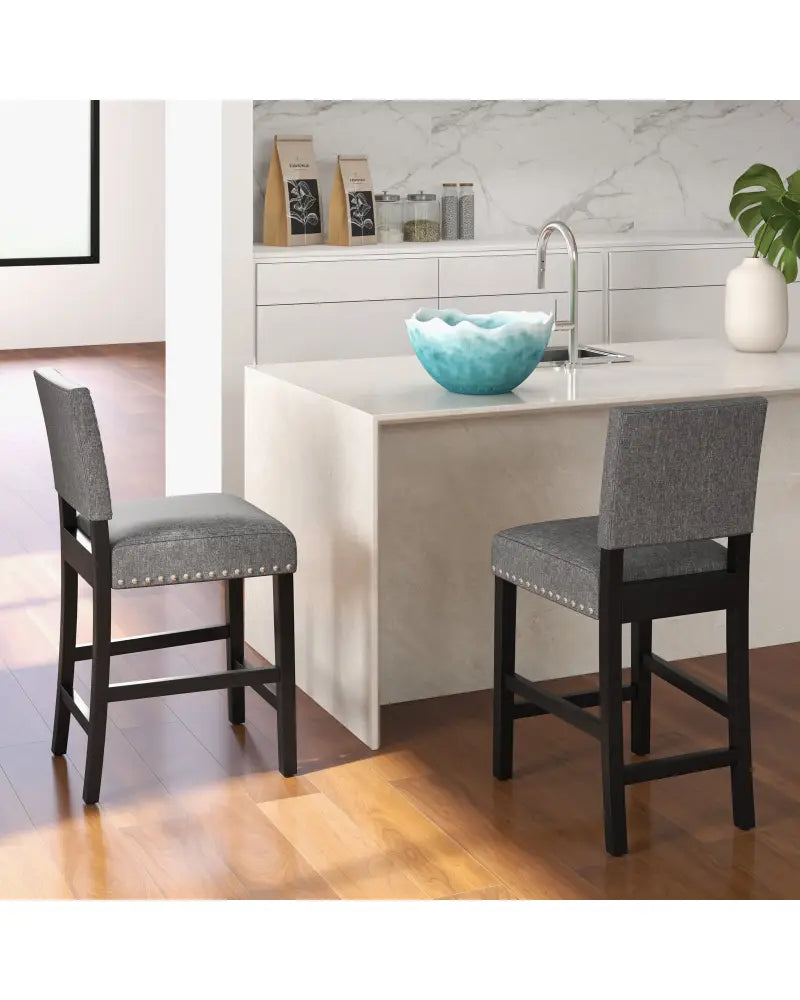 38.5/43.5 Inch Set of 2 Counter Height Chairs with Solid Rubber Wood Frame-S - Gray - Dining Chairs