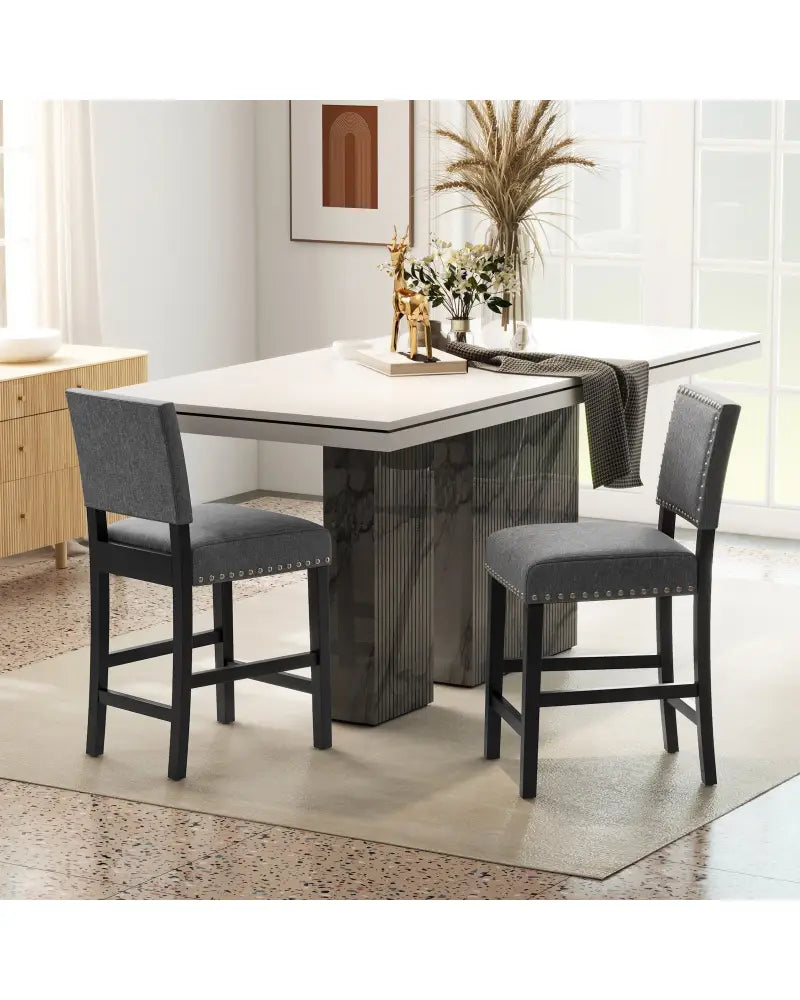 38.5/43.5 Inch Set of 2 Counter Height Chairs with Solid Rubber Wood Frame-S - Gray - Dining Chairs
