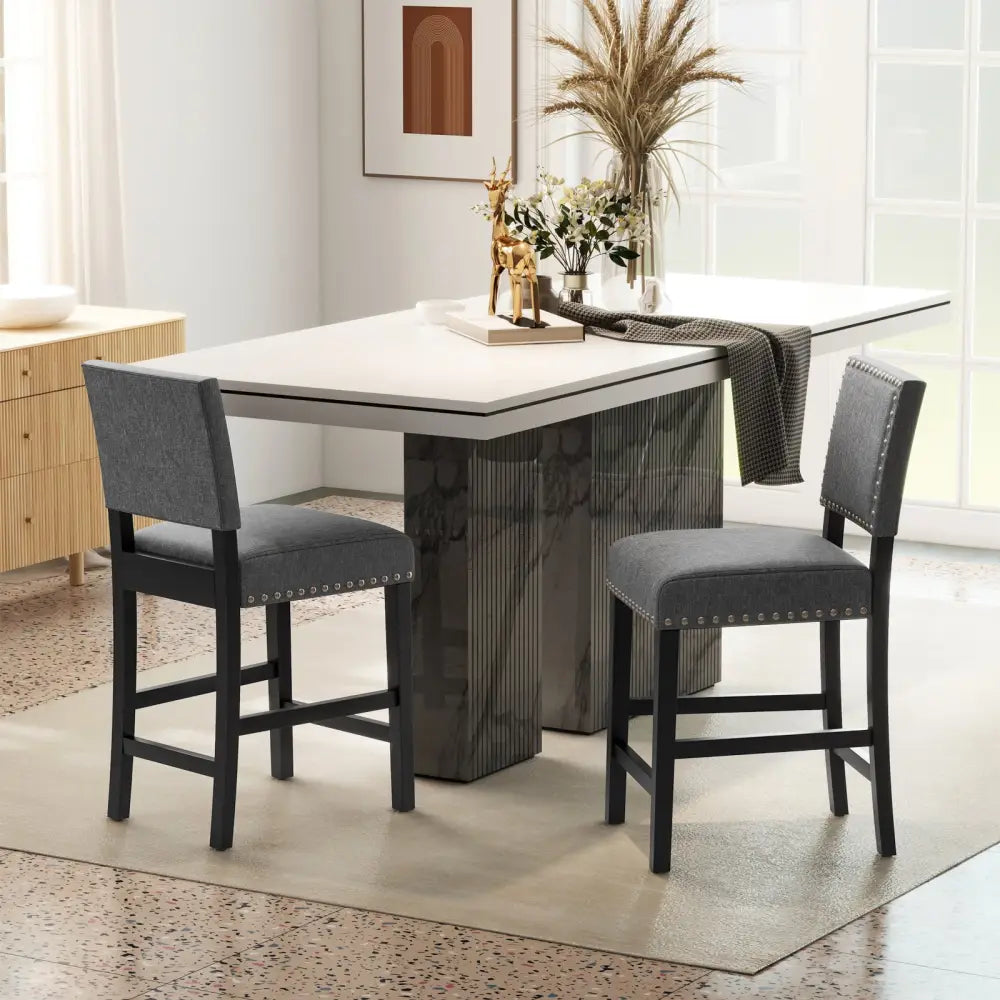 38.5/43.5 Inch Set of 2 Counter Height Chairs with Solid Rubber Wood Frame-S - Gray - Dining Chairs