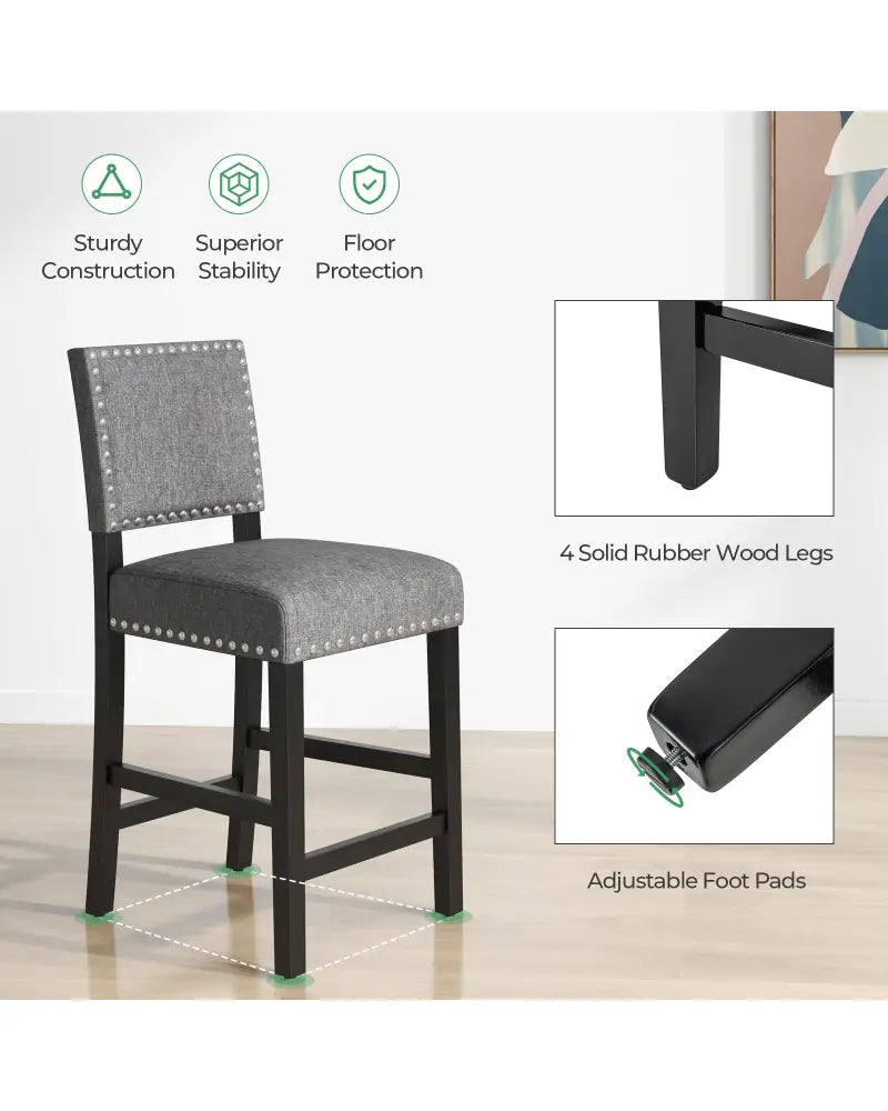 38.5/43.5 Inch Set of 2 Counter Height Chairs with Solid Rubber Wood Frame-S - Gray - Dining Chairs