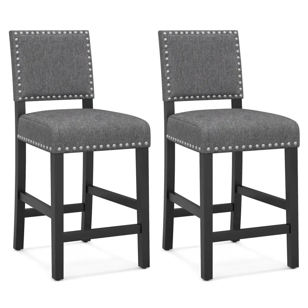 38.5/43.5 Inch Set of 2 Counter Height Chairs with Solid Rubber Wood Frame-S - Gray - Dining Chairs