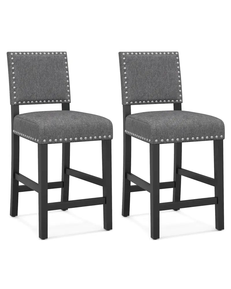 38.5/43.5 Inch Set of 2 Counter Height Chairs with Solid Rubber Wood Frame-S - Gray - Dining Chairs