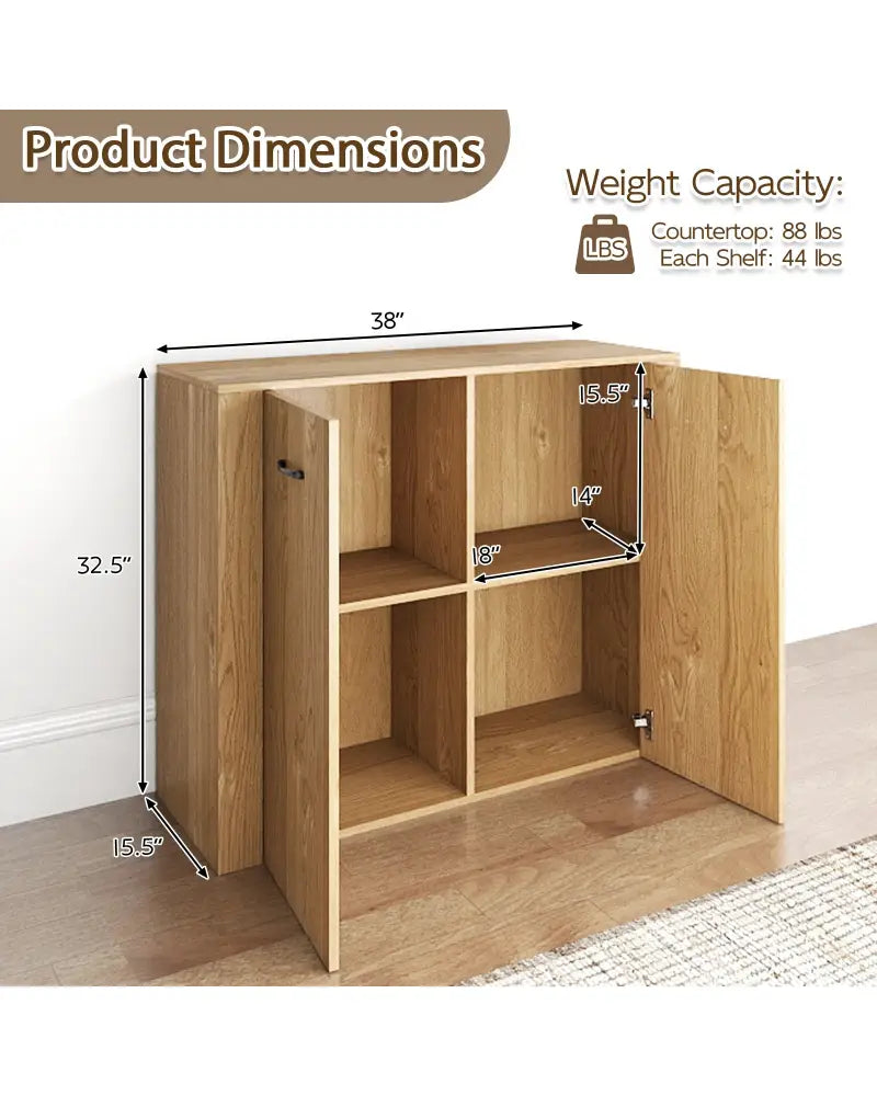 38’’ Buffet Modern Sideboard Cabinet with Storage-Natural - Natural - Cabinets & Chests