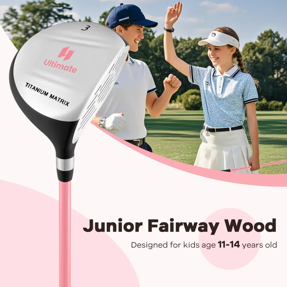 38 Inch 165CC Junior #3 Fairway Wood Golf Club with Fiberglass Shaft for Kids Ages 11-14-Pink - Pink - Golf