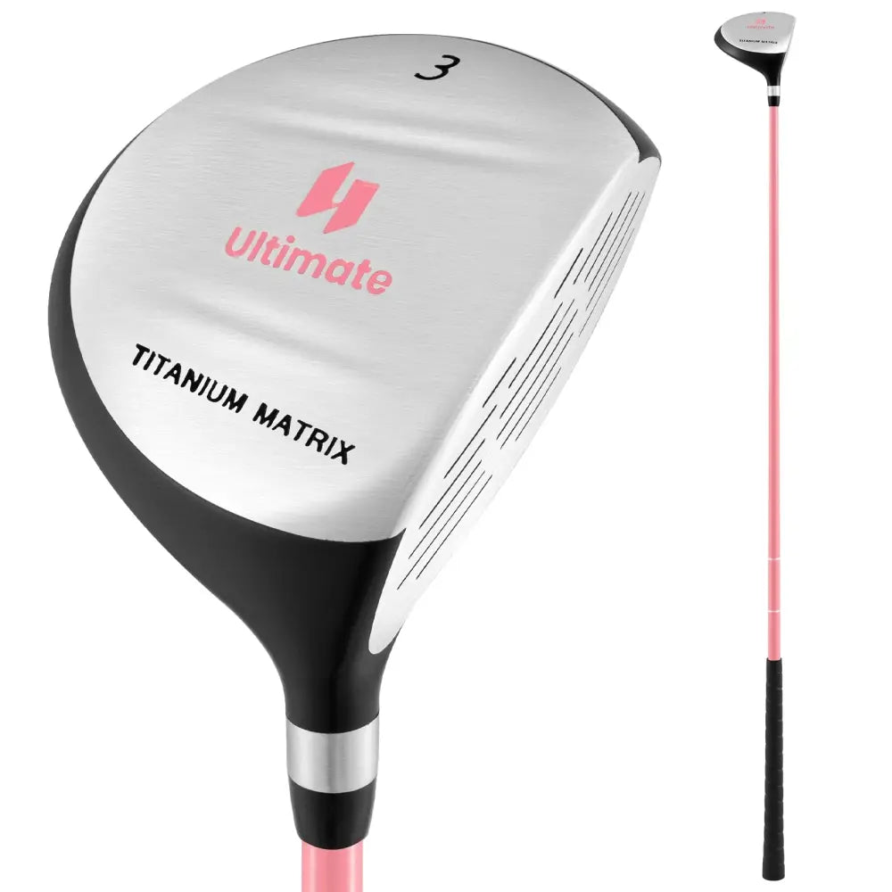 38 Inch 165CC Junior #3 Fairway Wood Golf Club with Fiberglass Shaft for Kids Ages 11-14-Pink - Pink - Golf