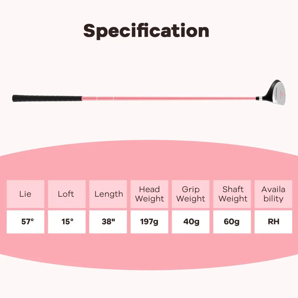 38 Inch 165CC Junior #3 Fairway Wood Golf Club with Fiberglass Shaft for Kids Ages 11-14-Pink - Pink - Golf