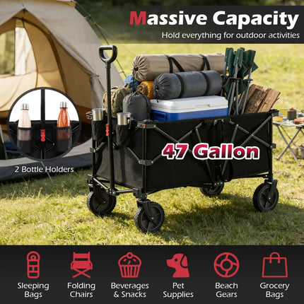 38 Inch 400 LBS Heavy-Duty Collapsible Wagon Cart with Adjustable Handle for Camping Garden-Black - Black - Garden Carts