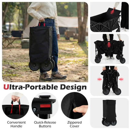 38 Inch 400 LBS Heavy-Duty Collapsible Wagon Cart with Adjustable Handle for Camping Garden-Black - Black - Garden Carts