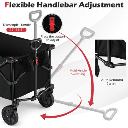 38 Inch 400 LBS Heavy-Duty Collapsible Wagon Cart with Adjustable Handle for Camping Garden-Black - Black - Garden Carts