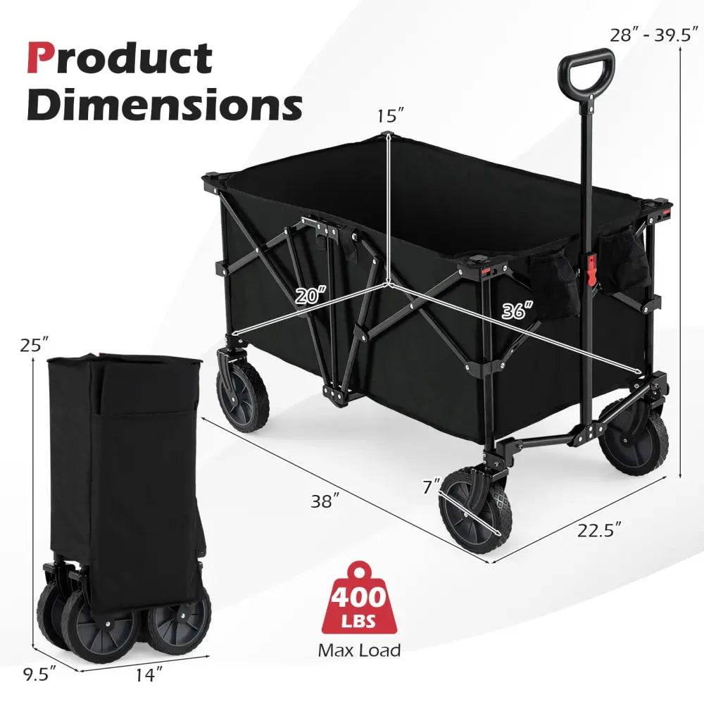 38 Inch 400 LBS Heavy-Duty Collapsible Wagon Cart with Adjustable Handle for Camping Garden-Black - Black - Garden Carts