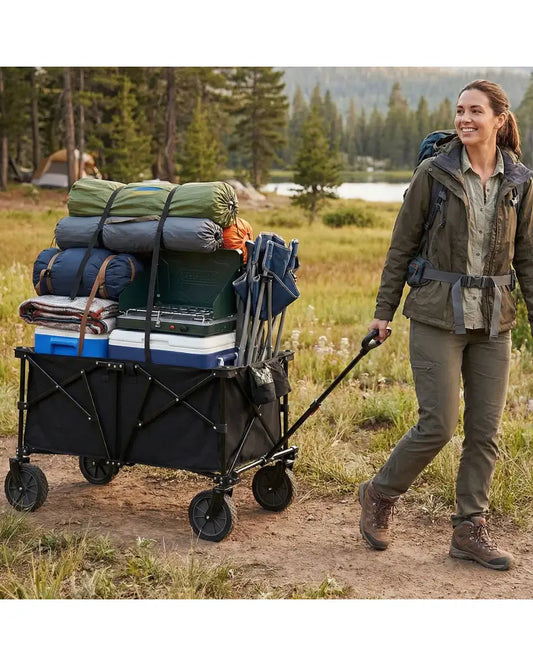 38 Inch 400 LBS Heavy-Duty Collapsible Wagon Cart with Adjustable Handle for Camping Garden-Black - Black - Garden Carts