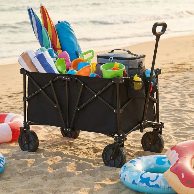 38 Inch 400 LBS Heavy-Duty Collapsible Wagon Cart with Adjustable Handle for Camping Garden-Black - Black - Garden Carts