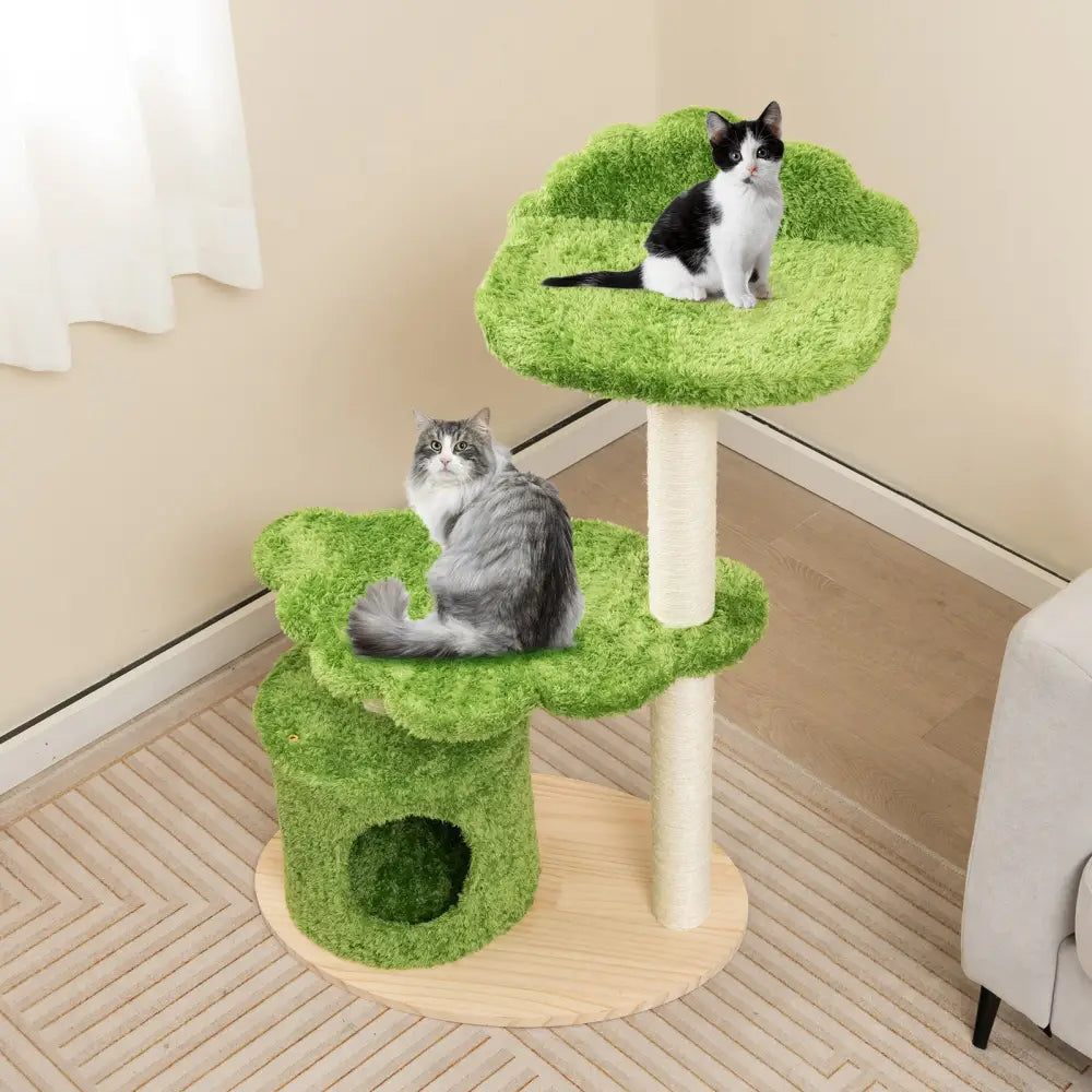 38 Inch Cute Cat Tree for Indoor Cats with Fully Wrapped Sisal Scratching Posts-Green - Green - Cat Trees Condos &