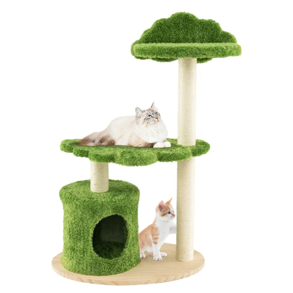38 Inch Cute Cat Tree for Indoor Cats with Fully Wrapped Sisal Scratching Posts-Green - Green - Cat Trees Condos &