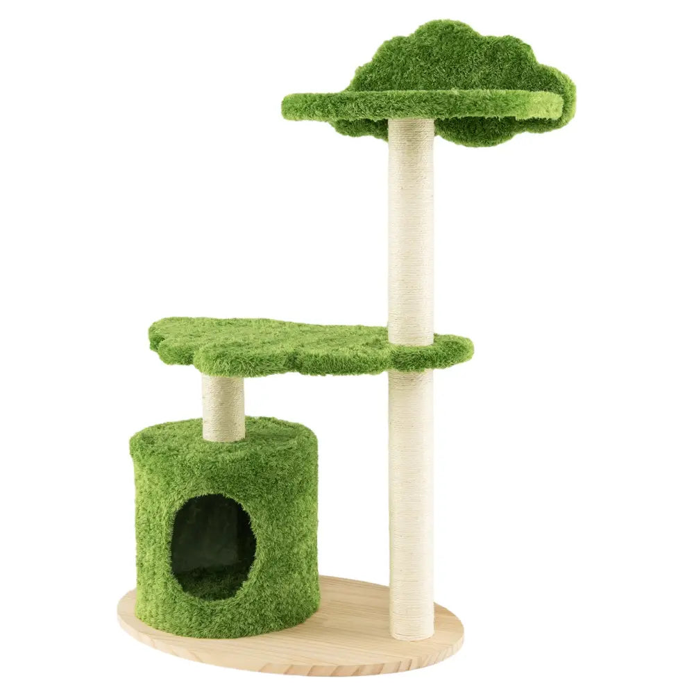 38 Inch Cute Cat Tree for Indoor Cats with Fully Wrapped Sisal Scratching Posts-Green - Green - Cat Trees Condos &