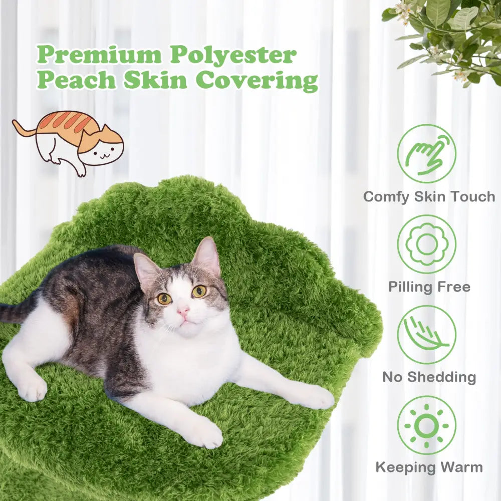 38 Inch Cute Cat Tree for Indoor Cats with Fully Wrapped Sisal Scratching Posts-Green - Green - Cat Trees Condos &