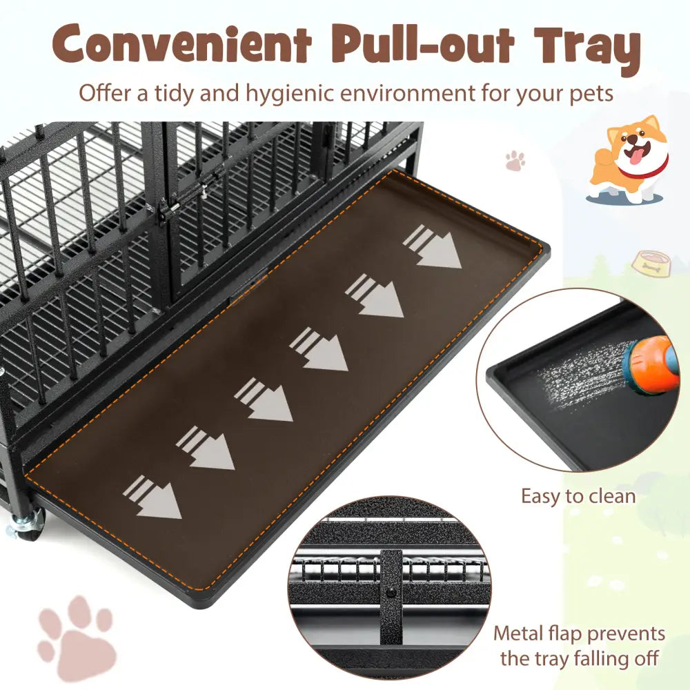 38 Inch Foldable Heavy-Duty Metal Dog Cage with Lockable Rolling Casters and Tray-38 inches - Black - Dog Kennels