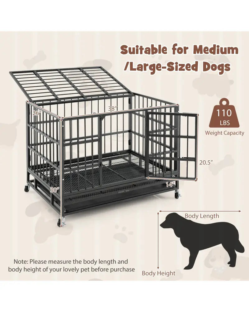 38 Inch Foldable Heavy-Duty Metal Dog Cage with Lockable Rolling Casters and Tray-38 inches - Black - Dog Kennels