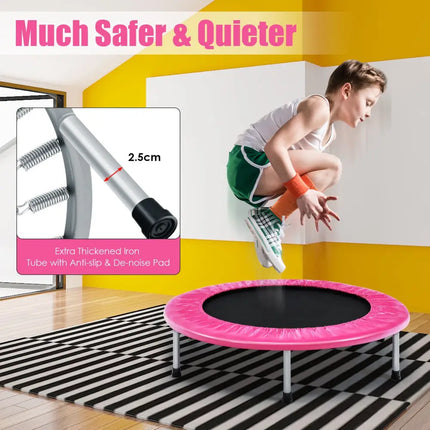 38 Inch Mini Folding Trampoline Portable Leisure Fitness Backboard-Pink - Pink - Trampolines