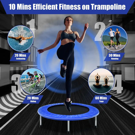 38 Inch Mini Folding Trampoline Portable Leisure Fitness Backboard-Blue - Blue - Trampolines