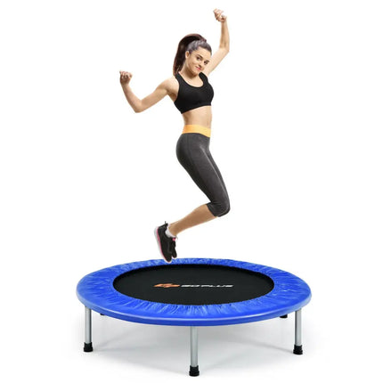 38 Inch Mini Folding Trampoline Portable Leisure Fitness Backboard-Blue - Blue - Trampolines