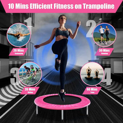 38 Inch Mini Folding Trampoline Portable Leisure Fitness Backboard-Pink - Pink - Trampolines