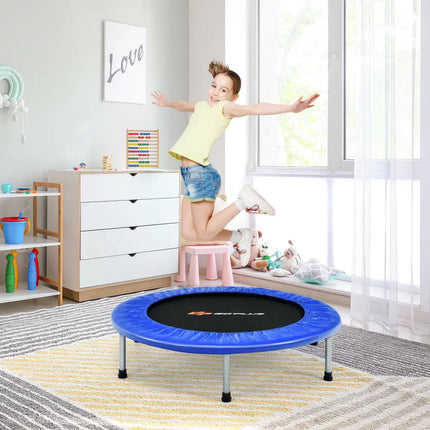 38 Inch Mini Folding Trampoline Portable Leisure Fitness Backboard-Blue - Blue - Trampolines