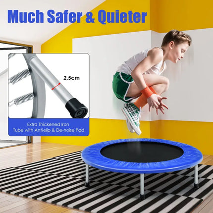 38 Inch Mini Folding Trampoline Portable Leisure Fitness Backboard-Blue - Blue - Trampolines